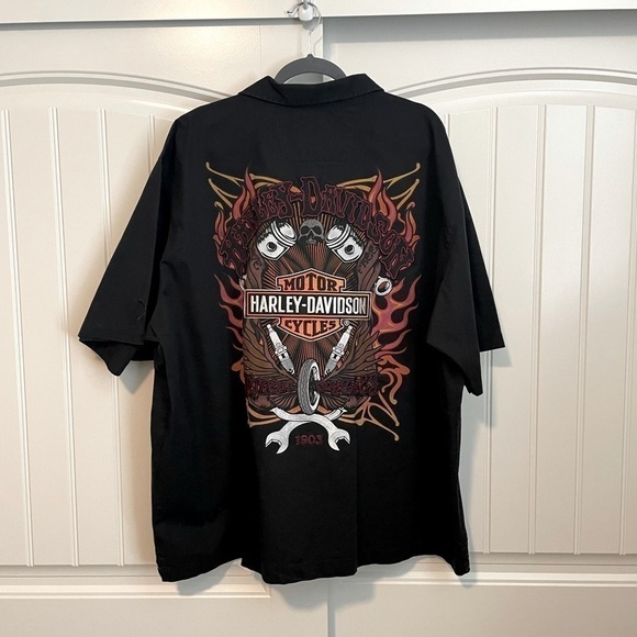 Harley-Davidson Other - Harley Davidson black short sleeve button up embroidered cotton shirt size 3X